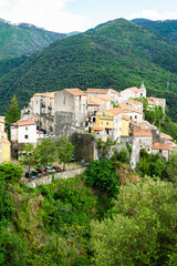 Fototapeta premium Tortora village houses on cliff edge. Old town of Tortora, Italy,