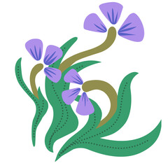 Purple flower vector illustration with organic green leaves © 7anuart