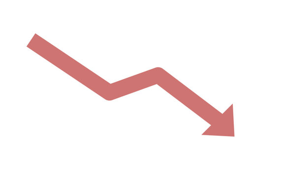Red downward arrow chart showing decline and loss trend