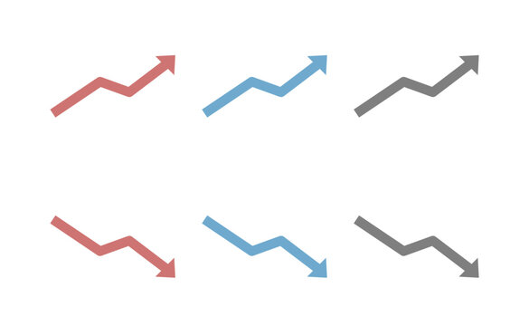 Set of business arrow charts showing growth and decline trends
