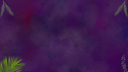 Dark purple nebula galaxy texture background with green leaves © Natalia
