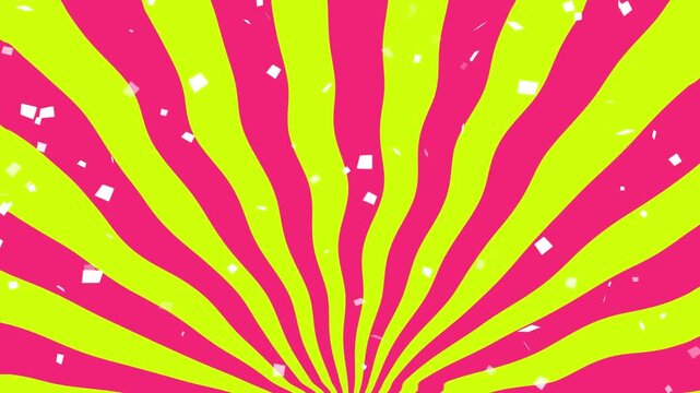 sunburst and comic zoom lines with confetti rain animation,pink yellow sun rays blank abstract summer social media motion design element