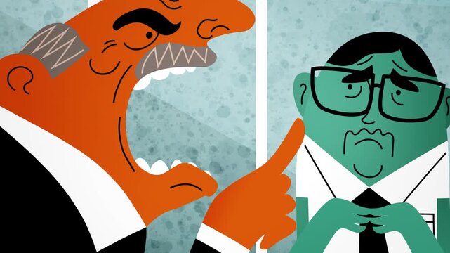 angry boss micromanaging yelling at frightened office employee