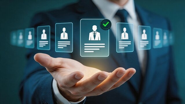 Human resources recruitment and candidate selection process, hiring manager choosing best employee profile, job interview, career opportunity, talent acquisition, professional