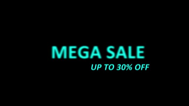 Animated mega sale banners with up to 30 percent off discounts on black background with flames
