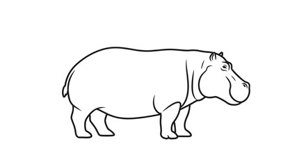 Obraz premium Minimalist line art drawing of a hippopotamus in profile, showcasing its heavy build and unique facial features for zoo or wildlife-related projects.