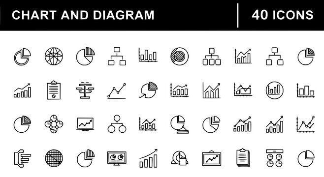 Chart and diagram icons collection 40 line art symbols for data visualization