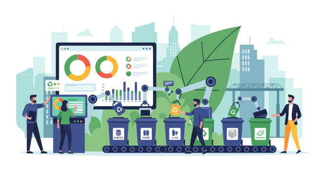 Automated waste sorting system with data analysis in a modern city