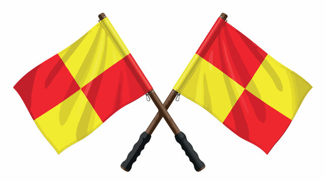 Two crossed red and yellow signal flags on dark handles, a maritime signaling motif for sports events