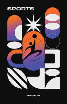 Abstract sports poster with geometric shapes and gradient colors