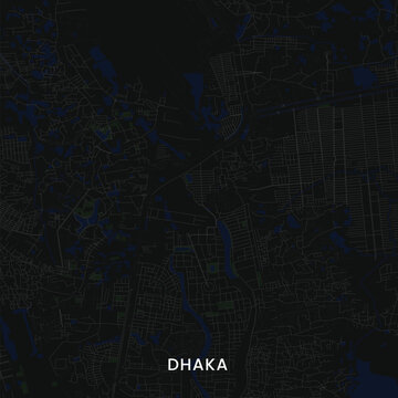 Dhaka City Street Map Detailed Urban Road Network Cartography Dark Vector Illustration Set