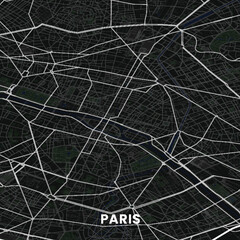 Naklejka premium Paris City Street Map Detailed Urban Road Network Cartography Dark Vector Illustration