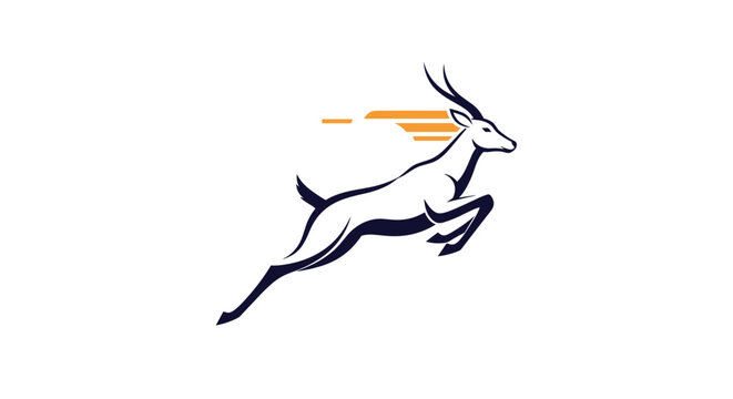 Stylized leaping gazelle illustration captures the essence of speed and grace with vibrant orange accents and clean lines.