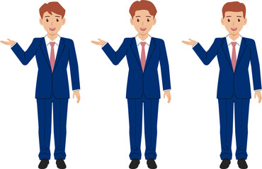Obraz premium [全身] 「こちらへ」とネイビースーツの若い男性