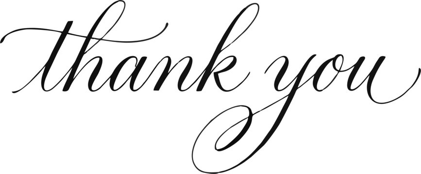 Elegant "thank you" calligraphy handwritten in black ink