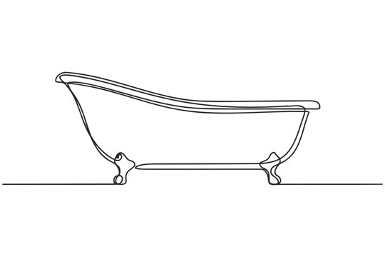 Single line sketch of elegant vintage bathtub with clawfoot bathroom minimalist illustration plumbing interior furniture monoline sanitation wellness homeware luxurious creative sketching