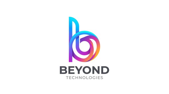 Vibrant gradient lowercase b logo for &ldquo;BEYOND TECHNOLOGIES&rdquo;, formed by intertwined blue, purple and orange ribbons creating circular motion, symbolizing innovation, limitless possibilities and forward