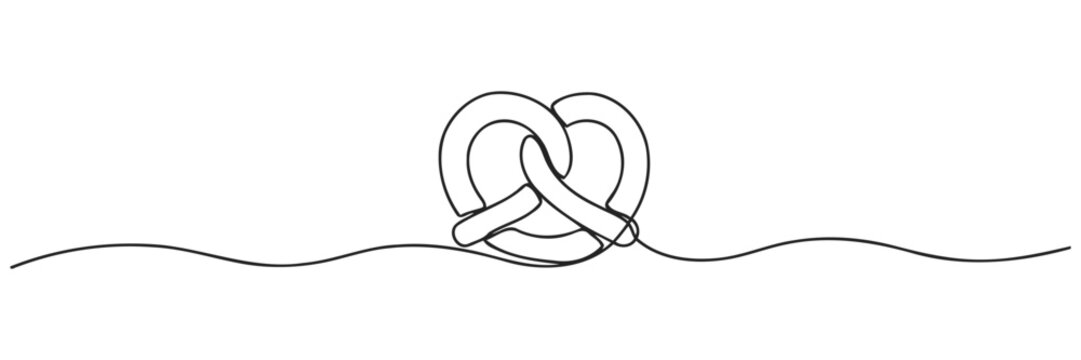 Continuous single line drawing of a soft pretzel snack with minimalist continuous illustration delicious creative monoline contemporary restaurant traditional