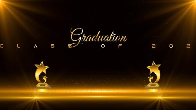 golden stage for graduation class of 2026 ceremony on the green screen background