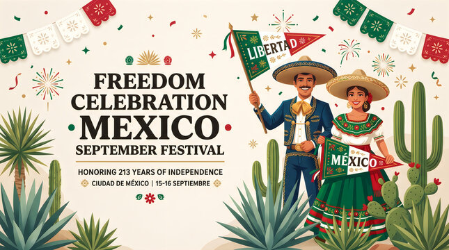 Independence celebration parade with national flags and festive decorations in outdoor desert setting