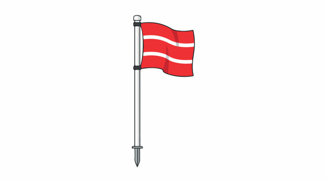 Tall flagpole with a red flag on pole fluttering in a breeze against a pale sky in an isolated outdoor scene