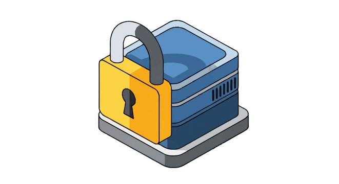 Secure server with a padlock, representing data protection and cybersecurity.