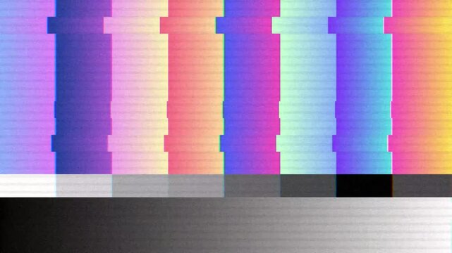 Retro television test pattern with colorful vertical stripes and monochrome gradient for screen alignment and signal calibration