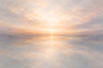 Fototapeta premium Serene Pastel Horizon at Dawn, Landscape Photography of a Calm Ocean Surface Perfect Mirroring Muted Pink, Orange, and Blue Tones of a Soft Sky Sunrise in image_5b02c5.png