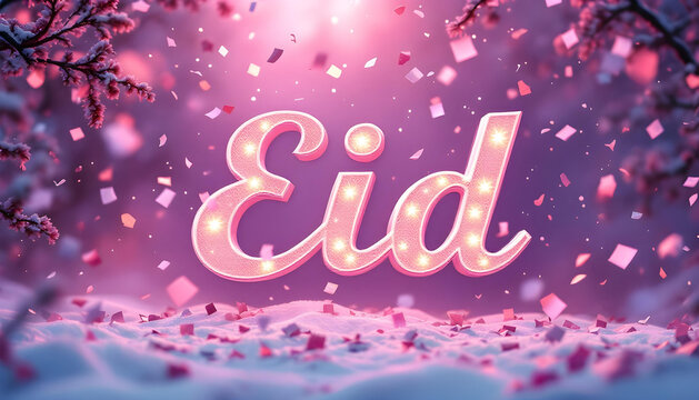 Pastel backdrop with Eid typography and confetti