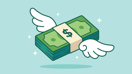 Cartoon Illustration of a Stack of Money Bills with Wings Flying. © Caroline Studio