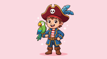 Cute cartoon boy pirate character with a parrot friend. © Caroline Studio