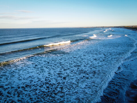 Winter aerial view of Fraserburgh beach, Scotland