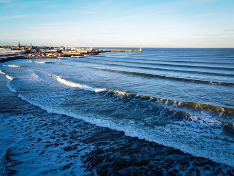 Winter aerial view of Fraserburgh beach, Scotland