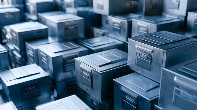 A vast collection of stacked rectangular boxes creates a geometric pattern of industrial logistics
