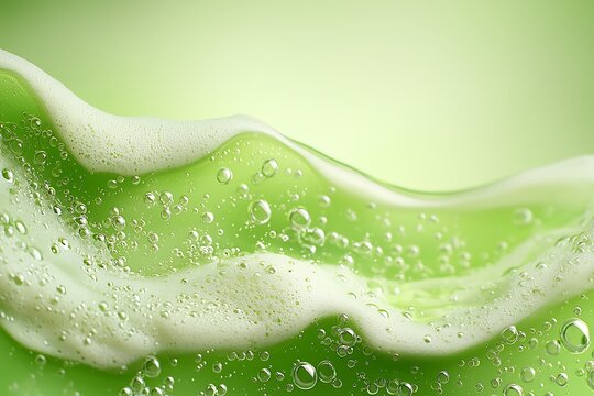 Bubbles on Green Liquid Surface with Soft Waves and Abstract Background for Refreshing Vibes