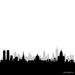 Obraz premium Cityscape Silhouette - Black and White Skyline Vector Art