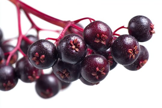 Dwarf elder berries on a bright stem isolated on a clean white background
