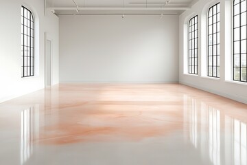 Fototapeta premium Bright Minimalist Interior Space with Large Windows and Smooth Floor for Creative Uses
