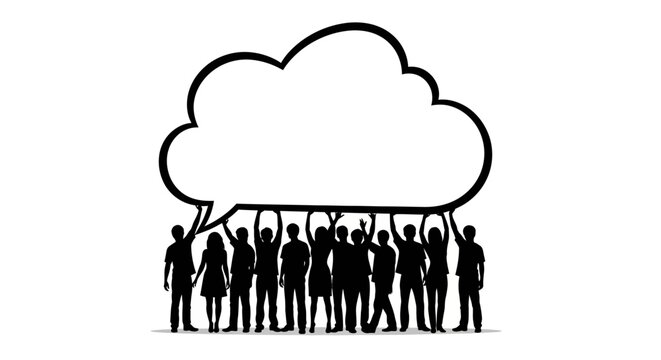 Diverse Crowd Holding Up Empty Speech Bubble Silhouette - Communication Concept