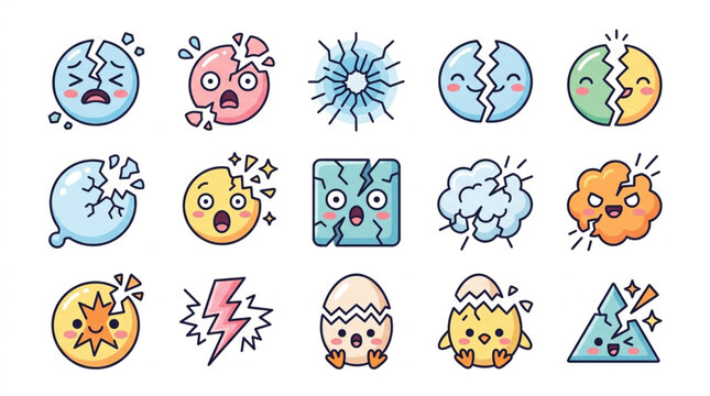Collection of cute cartoon characters breaking apart.