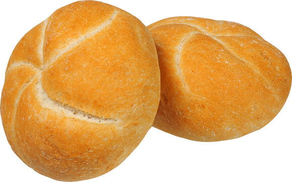 Two kaiser rolls isolated on white background