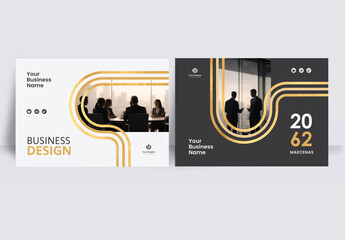 Luxury Modern Corporate Business brochure layout – Geometric Book Cover Landscape Template gold and black