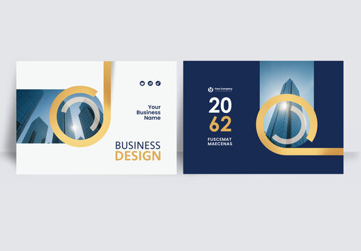 Luxury Modern Corporate Business brochure layout &ndash; Geometric Book Cover Landscape Template gold and Dark Blue
