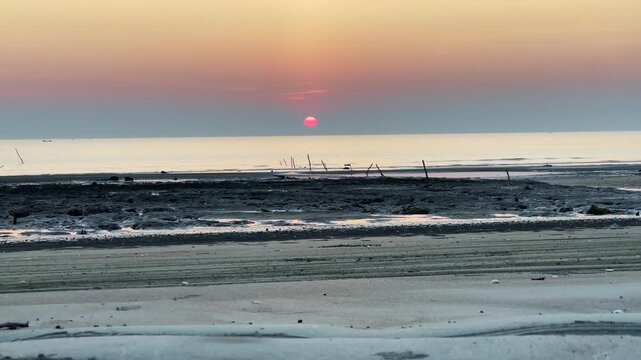 Sunset Over Kuakata Sea Beach on the Bay of Bengal, Bangladesh