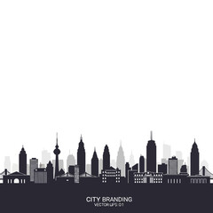 Fototapeta premium Modern City Skyline Silhouette, Urban Architecture, Business District, Vector Illustration