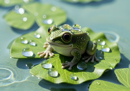 This is an image showing a frog sitting on a leaf