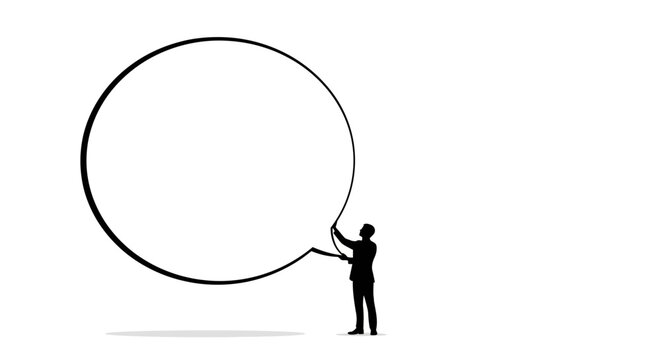 Silhouette Person Holding Large Speech Bubble, Communication Concept, White Background
