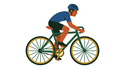 Fototapeta premium Flat vector illustration of a male cyclist riding a green road bike.