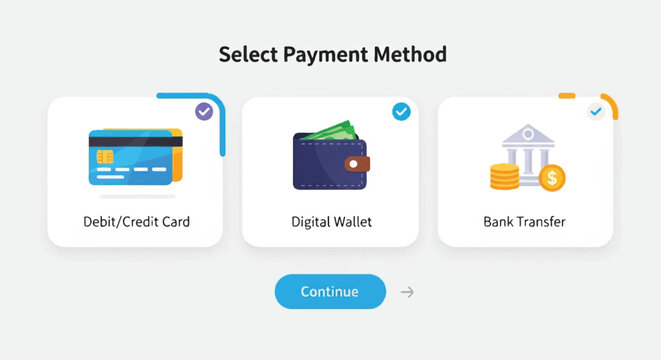 Online payment options including card, wallet, and bank transfer methods