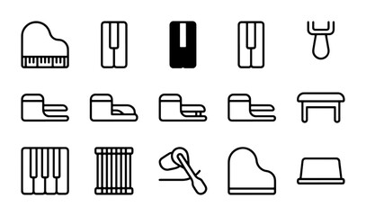 Piano Icons Set: Grand, Upright, Keyboard, Pedals, Bench, Music Stand Vector Graphics © Tanvir